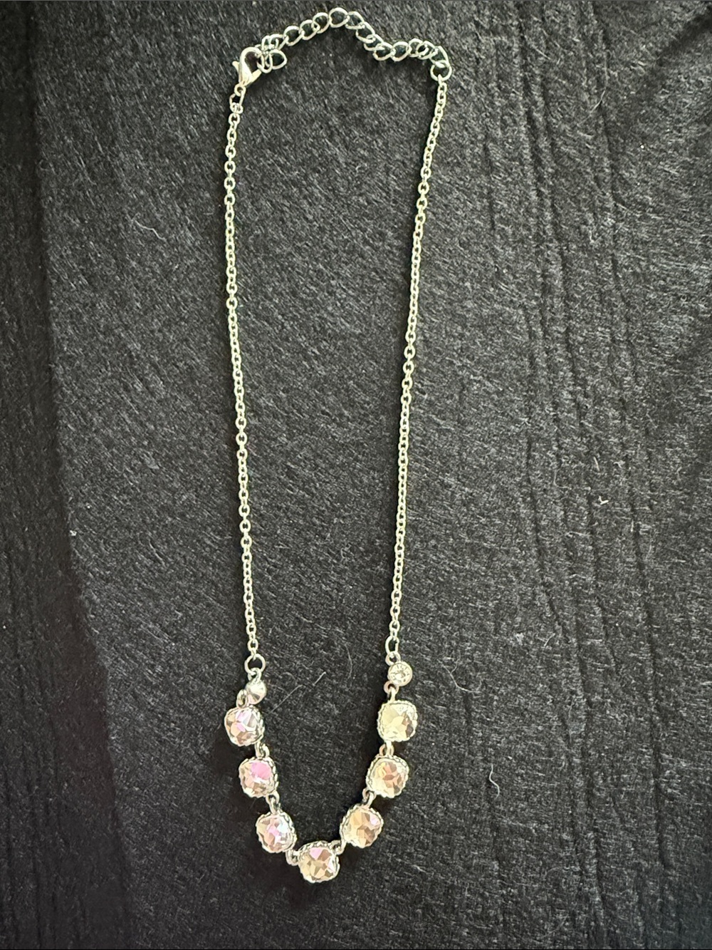 Silver Necklace with Light Pink Crystal Accents